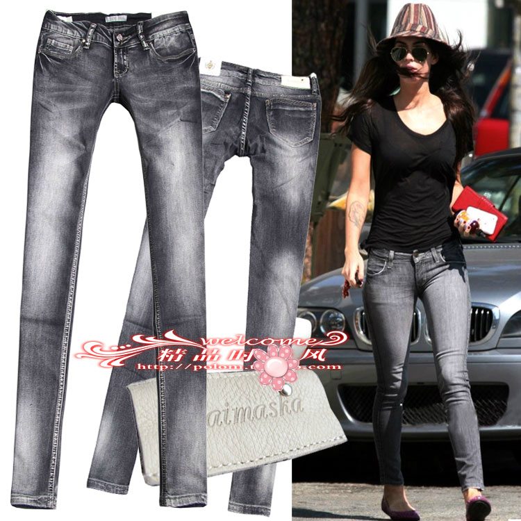 Grey fashion joker tight package hip stretch jeans female feet pants06