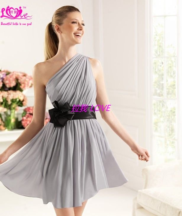 grey one shoulder chiffon  ladies dresses evening dress custom made 2012 XXX-11057