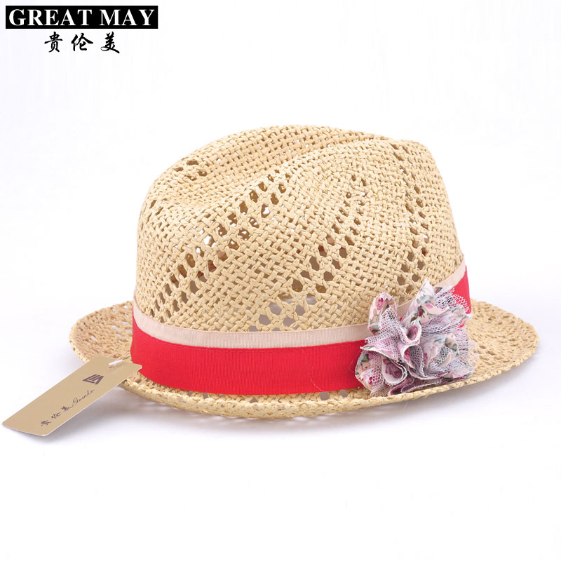 Grid cutout taper jazz hat straw braid hat outdoor beach sunbonnet fedoras