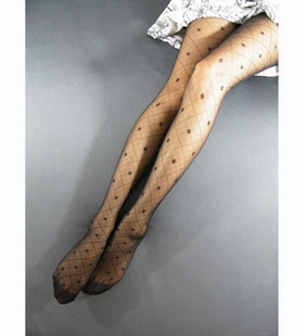 Grid floret thin) core silk panty hose women stockings