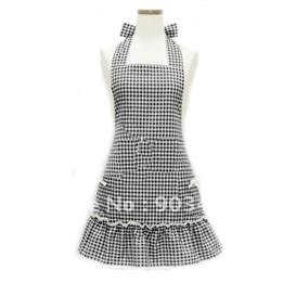 Grid Pattern Ramie Cotton Cooking Apron