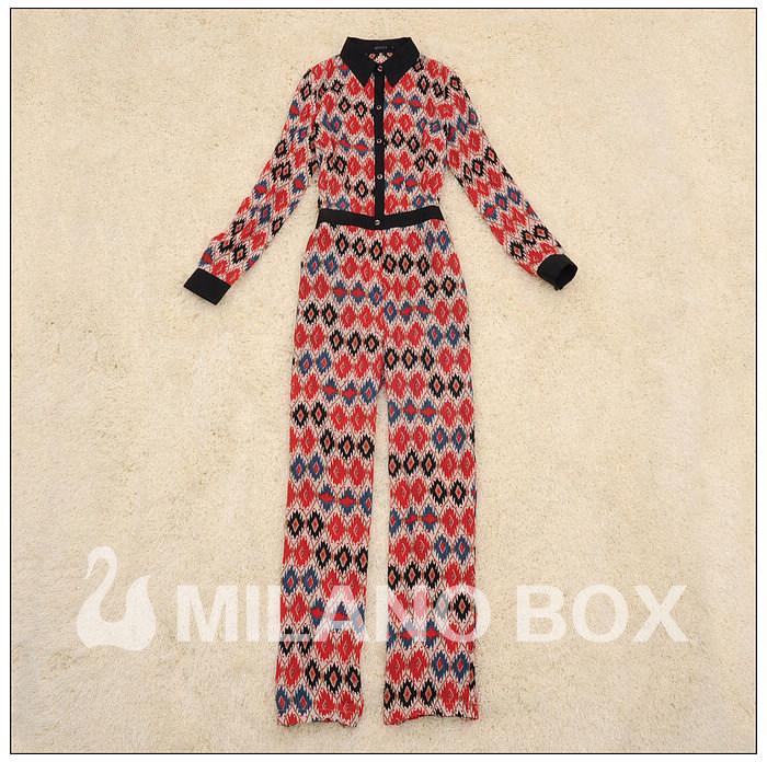 Grid printed cultivate one's morality long sleeve conjoined twin pants