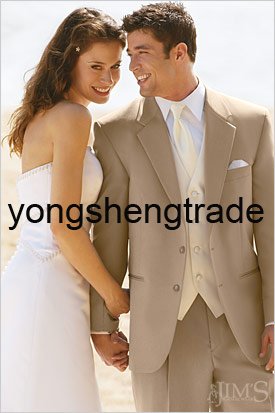 Groom Tuxedos Best man Suit Wedding Groomsman Custom Made Suit Beige Wedding Suit (Jacket+Pants+Vest+Tie) 706