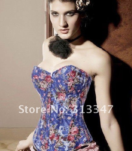 Guarantee 100% Plus size XXL Corset sexy lingerie Printed denim women clothes Overbust Q5804