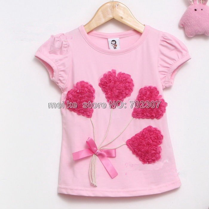 Guaranteed 100%  girl's printing  t-shirt  B2W2 Girls T-Shirts  with heart-shaped Short Sleeve T-Shirt . 5PCS/lot  pink  8820-2