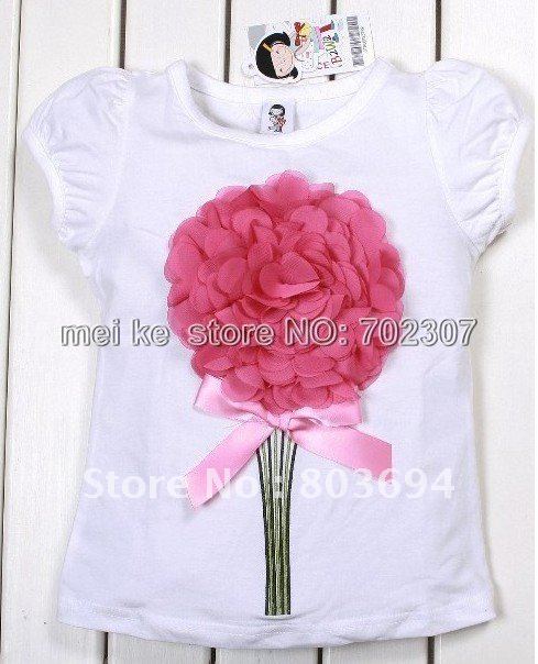 Guaranteed 100% KIds t-shirt newest B2W2 Girls T-Shirts with Flowers Short Sleeve T-Shirt . 5PCS/lot white 8806-01