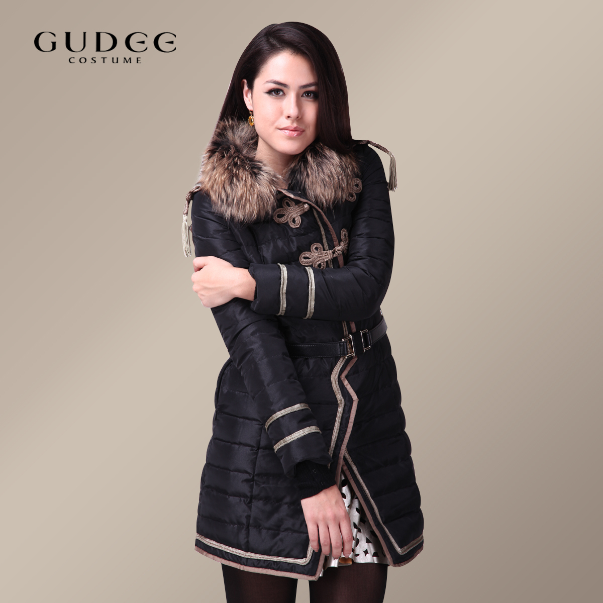 Gudee2012 raccoon fur chinese style slim waist down coat