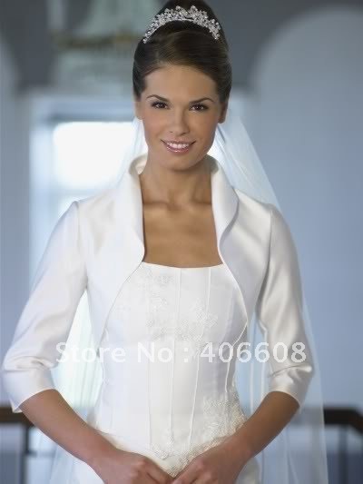 Gurantee sexy Satin 3/4 long sleeve wedding jacket women jacket bridal gown formal dress jacket Bridal Bolero wholesale custom