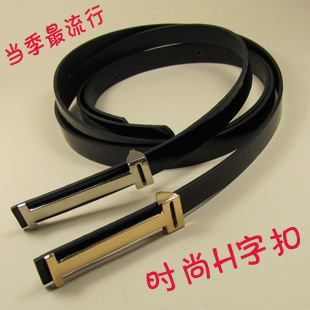 H buckle women's belt jeans button strap female thin section belt patent leather japanned leather mounted