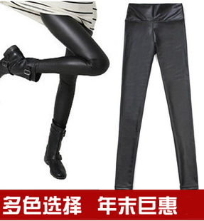 H ! fashion pants high waist matte faux leather pants women's tight black legging