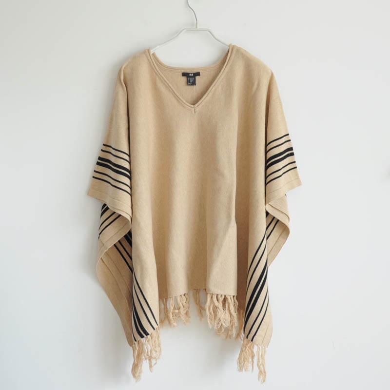 H&m V-neck tassel cloak knitted sweater shirt