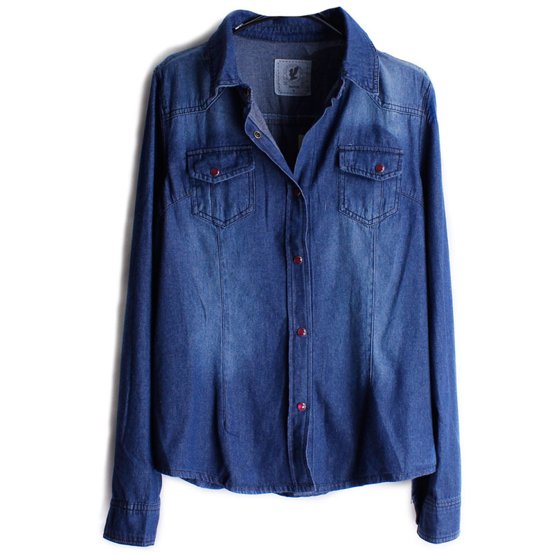 H-y2012 women's autumn new arrival fashion casual turn-down collar double pocket snap button long-sleeve denim shirt