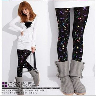 H009 splash-ink painted doodle velvet legging socks stockings thin 54g