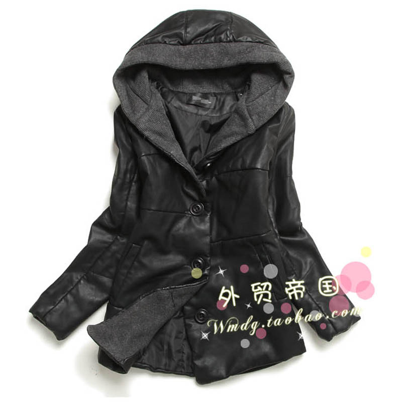 H021-751 female autumn and winter slim 2012 with a hood irregular medium-long thickening leather clothing