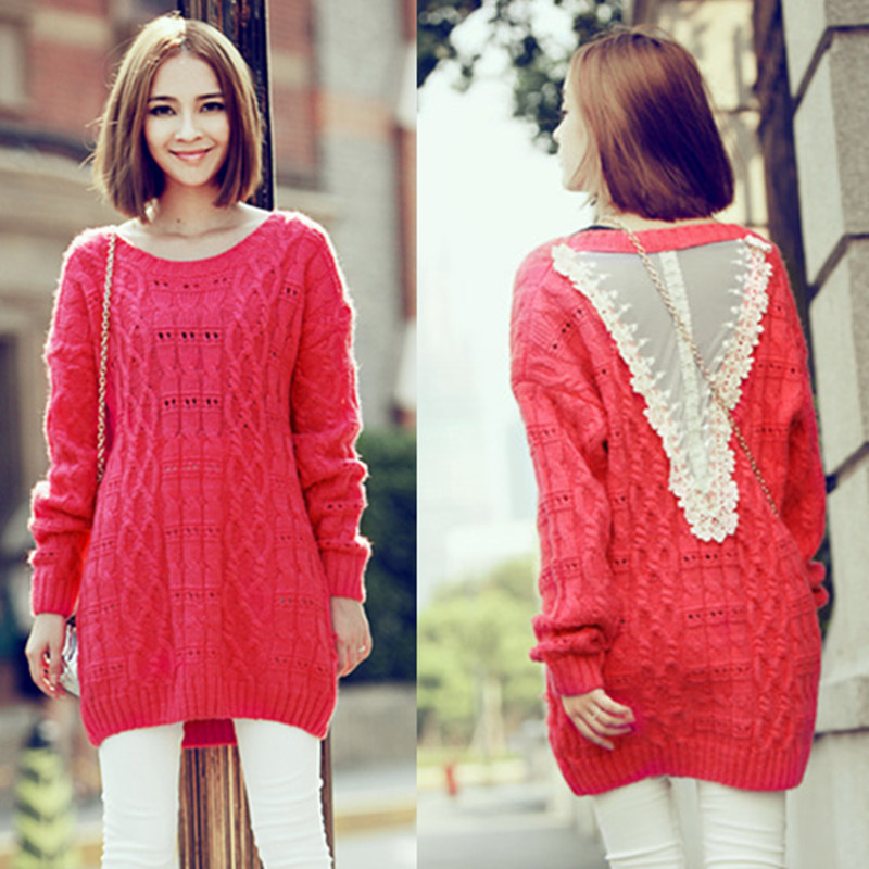 H2013 spring medium-long sweet loose casual sweater crotch cutout female sweater batwing shirt