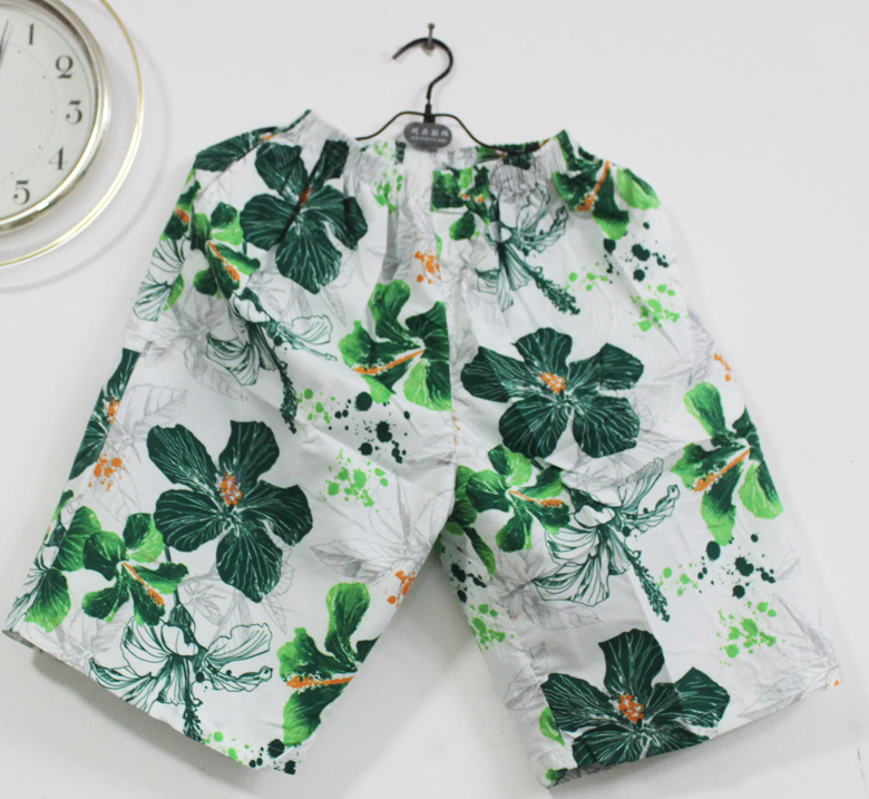 Hainan island service casual beach pants Men seven capris green flower