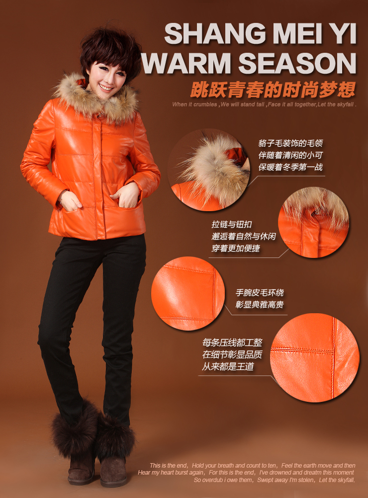 Haining leather 2013 ladies new leather leather women down jacket raccoon fur collar jacket A penalty at ten