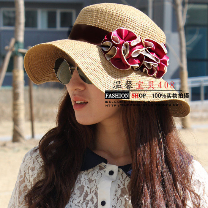 hair sport headband band Hat female summer strawhat sunbonnet big along the cap beach