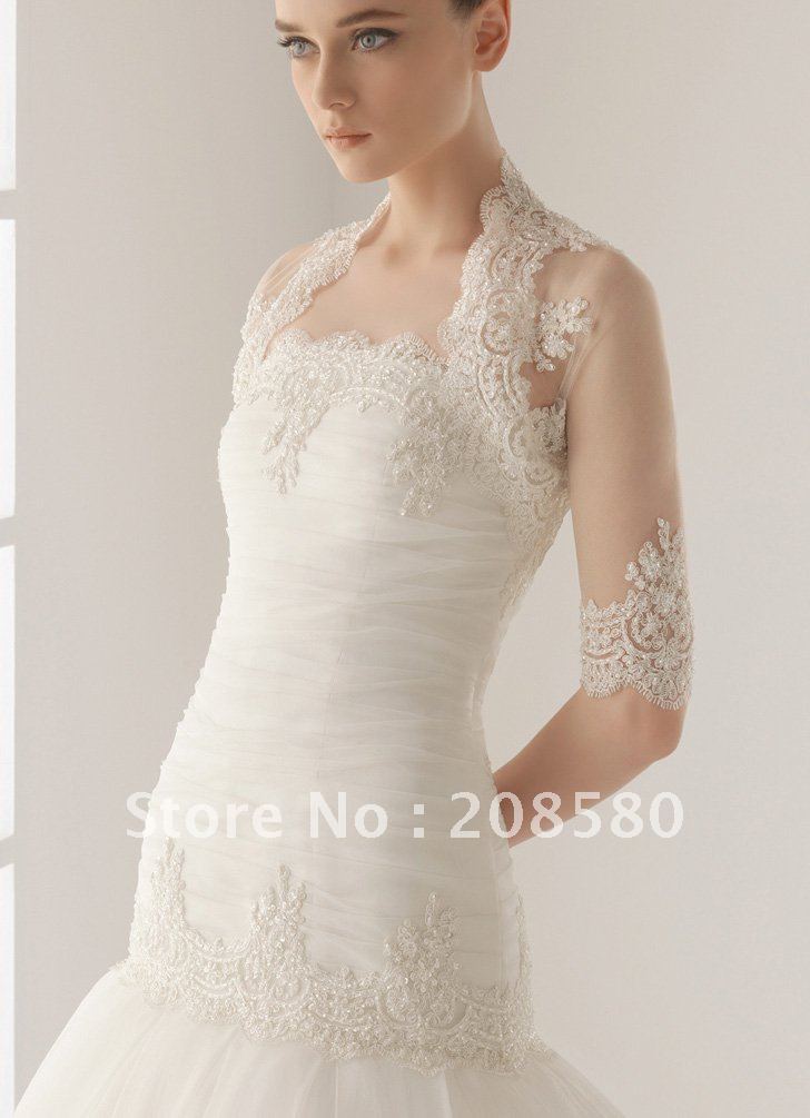 Half Sleeve Beaded Lace Appliques Tulle Bridal Jacket Wedding Jackets J04