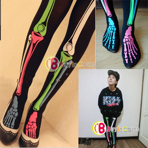 Halloween Costume Women Sexy Skull Skeletons Leggings Stocking Tights Punk Bone [23819|01|01]