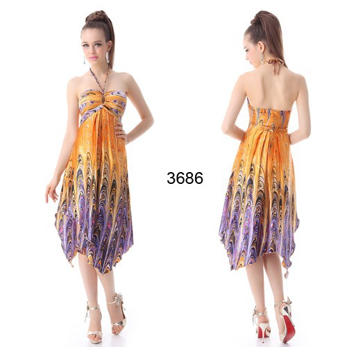 Halter Animal Printed Satin Padded High Low Summer Dress