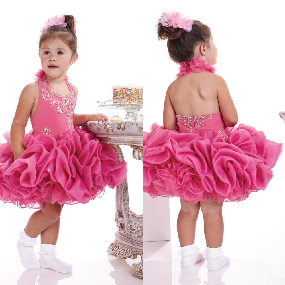 halter ball gown pleat taffeta and organza mini short beaded decorations backless pageant dresses little girls