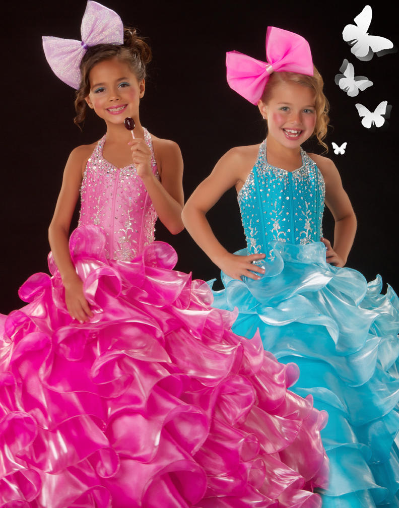 Halter Beaded Organza Ruffles Cheap Ball Gown Flower Girl dresses