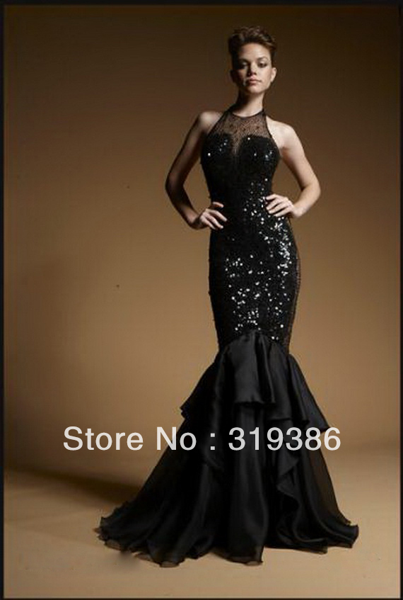 Halter Black Mermaid Sequins Lace Zuhair Murad Dresses For Sale Free Shipping