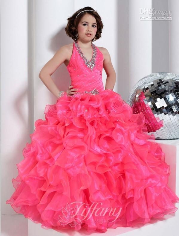 Halter Fashion Beads Lovely Pageant Girl's Party Princess Flower Girl Dresses