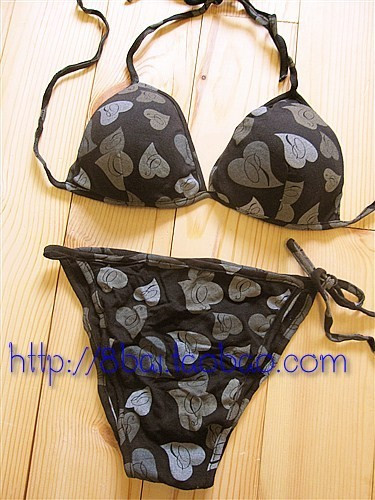 Halter-neck lacing bikini underwear bra 100% cotton push up set black-matrix leaves