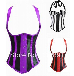 Halter Sexy lace up boned corset busiter steel busk front dropshipping Retail S-2XL    M0166