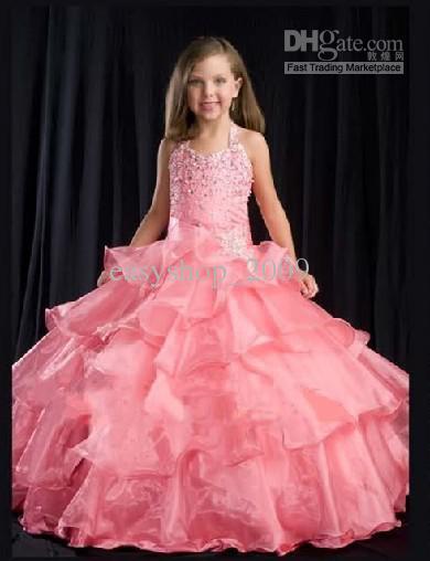 Halter Style Flower Girl Pageant Wedding Dress Size2-10, 12, A7