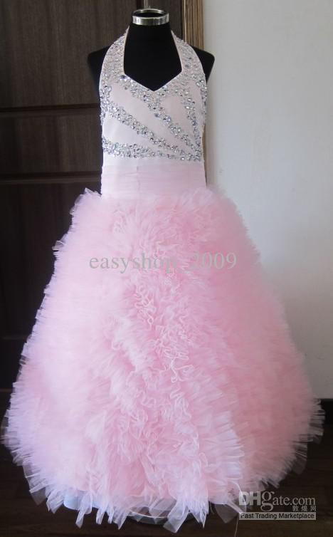 Halter Style Pink Beautiful Girl Pageant Wedding Dress Custom Size4 6.8.10.12.14