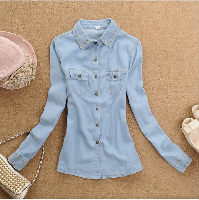 Han edition cultivate one's morality spring the new 2013 cowgirl long sleeve shirt pocket more shirts