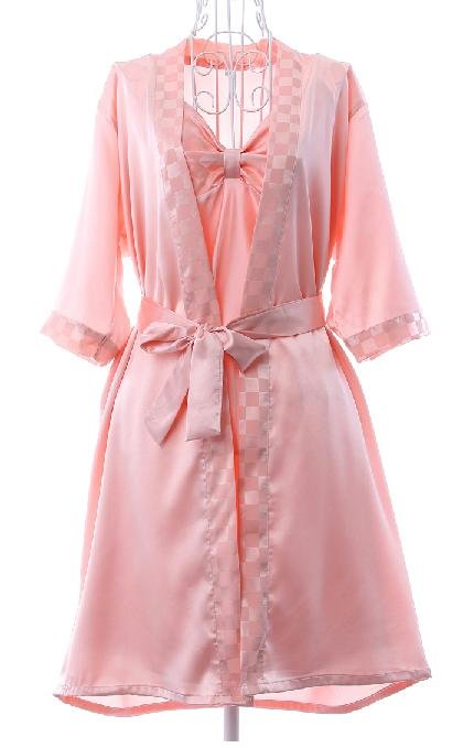 Han edition emulation silk grid condole belt nightgown nightgown pajamas 2 two suits