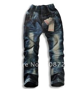 Han edition girls blue water jeans set auger jeans big boy jeans straight canister single/cotton