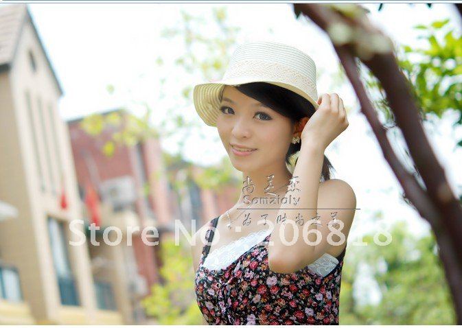 Han edition large flowers straw hat shading the summer, bask in the summer sun hat uv hat