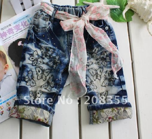 Han edition noble small princess butterfly bud silk girls cowboy with pants in the belt