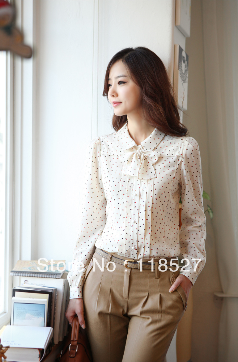 Han lady long sleeve shirt chiffon shirt free shipping 130057