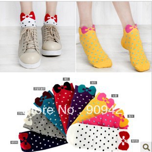 Han lovely candy color bowknot warm female MoChuan socks socks cotton socks