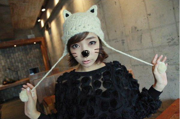 hand-knitted cat like wool hat