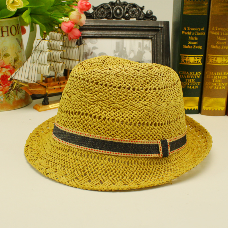 Handmade knitted denim strawhat trend jazz fedoras hat