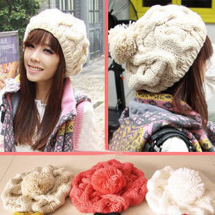 Handmade knitted hat knitted hat wool cap knitting macrospheric 10 female