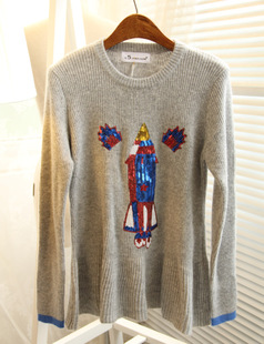 Handmade paillette small pullover smallerone sweep rabbit fur thermal pullover sweater free shipping