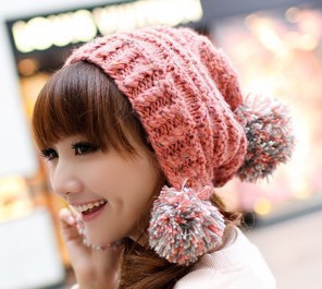 Handmade rhombus hairline sphere knitted ear hat knitted hat winter hat female