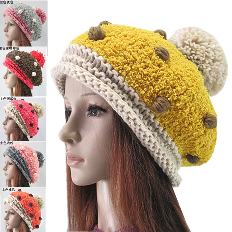 Handmade towel yarn hat le depart de belle women's autumn and winter outdoor roll brimmed hat