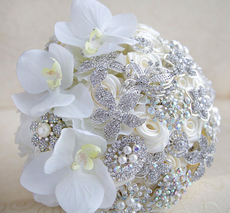Handmade wedding flower brooch bead holding flowers silver free shipping