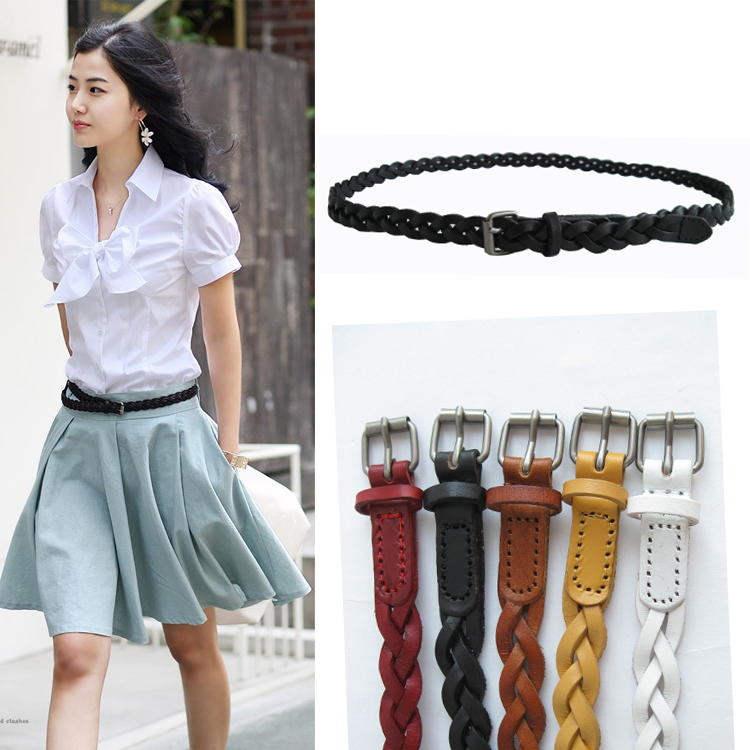 Handmade Women genuine leather knitted belt cronyism thin belt women's strap fashion