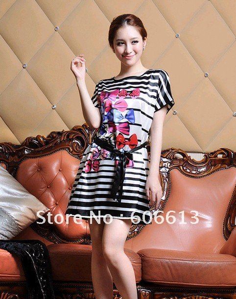 Hangzhou silk ,Lady silk like pajamas, zebra with bow Sleepwear Pajamas for women free shipping
