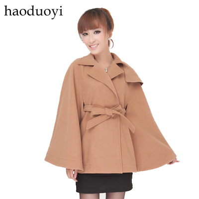 Haoduoyi british style cashmere wool loose lacing cloak outerwear wool coat hm2 6 full